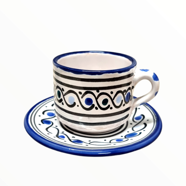 12-teiliges handgefertigtes Kaffeeservice aus blauer Keramik